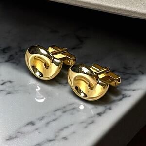 Vintage Swank Cufflinks Mens Gold Tone Crescent Wave Abstract MCM
